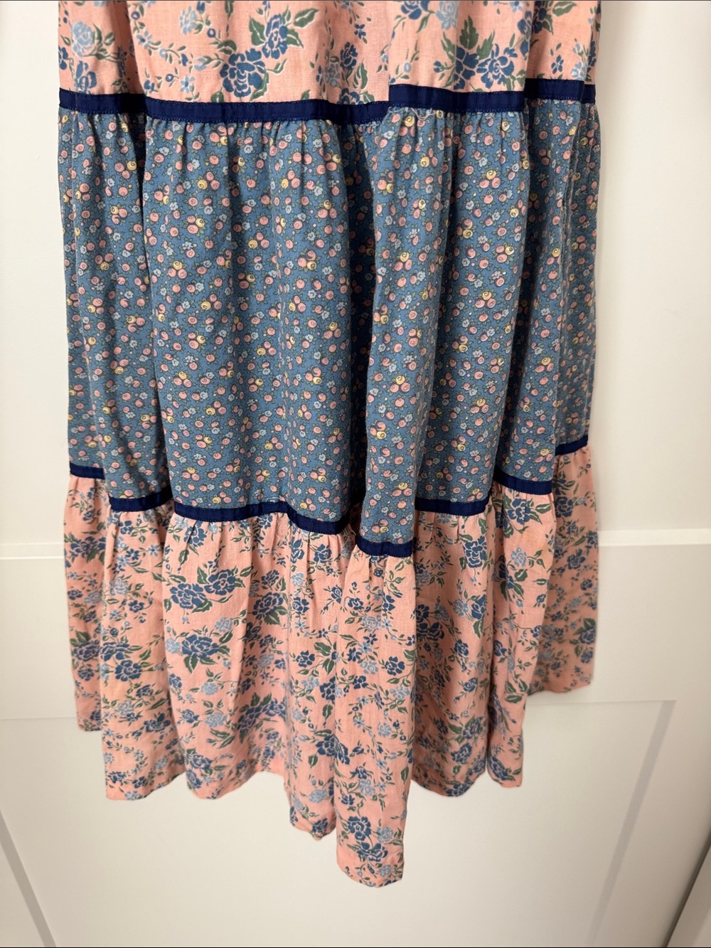 Vintage 70s Pink and Blue Floral Tiered Peasant Dress - Picture 10 of 16